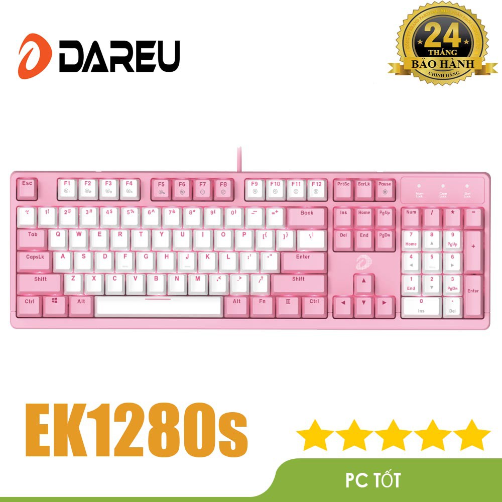 Bàn phím cơ Gaming DAREU EK1280s PINK-WHITE 104KEY (PINK LED, Blue/ Brown/ Red D switch) | WebRaoVat - webraovat.net.vn