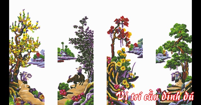 Tranh đính đá tứ quý Xuân Hạ Thu Đông KT:164×100cm