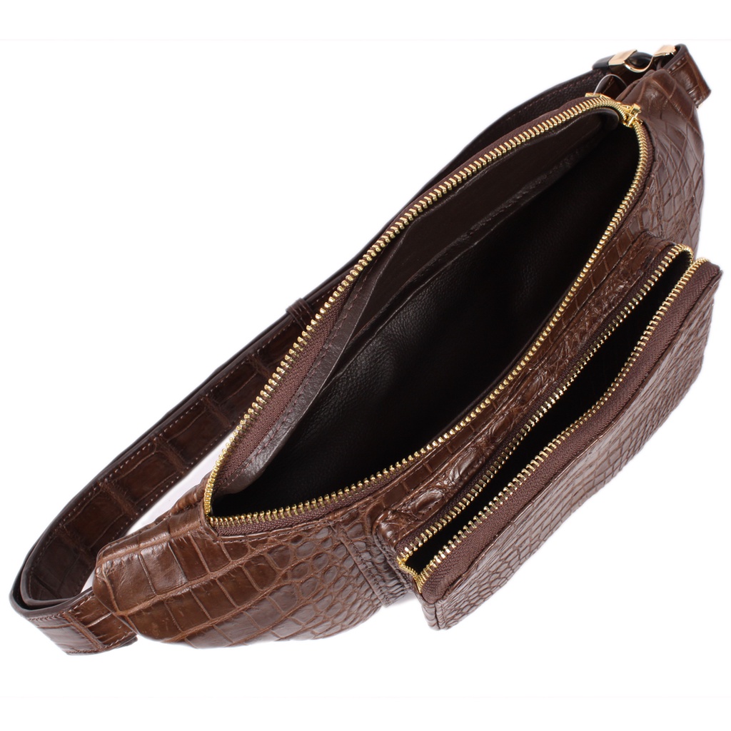 Túi bao tử da cá sấu Huy Hoàng da bụng màu nâu đất HP6707