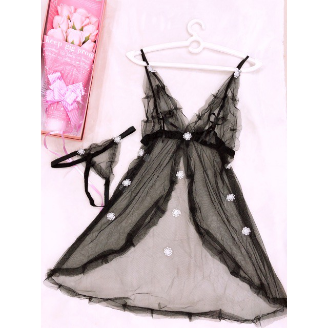 Đầm Ngủ Sexy|Váy Ngủ Ren Mỏng Đẹp 💗 Freeship - Chất Đẹp💗 Đính Hoa Nhí - XINH XẮN Quyến Rũ