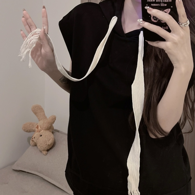 Áo Hoodie Không Tay Dáng Rộng Màu Sắc Đơn Giản Cho Nữ