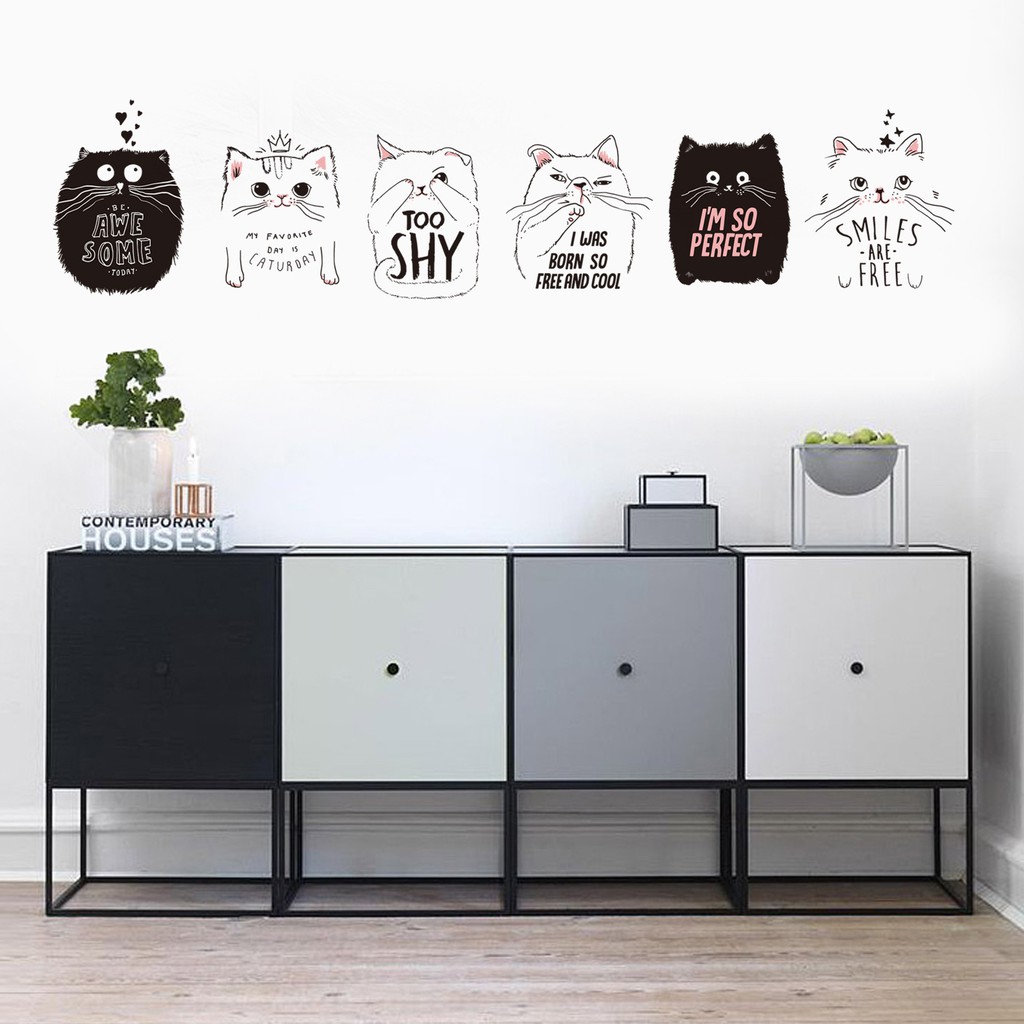 Decal dán tường Mèo con dễ thương ngộ nghĩnh trang trí phòng ngủ, phòng khách, quán xá giá rẻ AmyShop