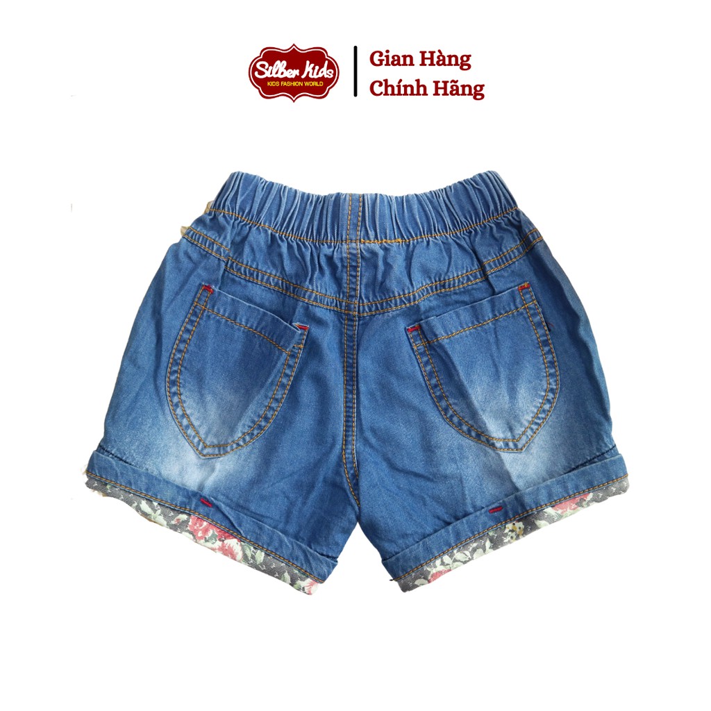 Quần Short Jean Bé Gái Thêu Hoa Nhí Đính Nơ Eo SILBER KIDS