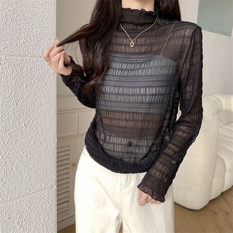 Áo Lưới Cổ Cao Thêu Hoa Tinh Tế Phong Cách Mới