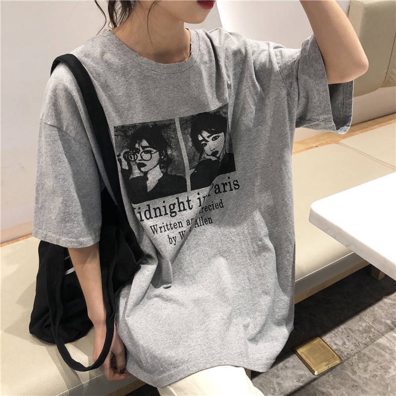 100% cotton short-sleeved T-shirt for female students 2021 spring and summer new style Korean student loose BF lazy blouse