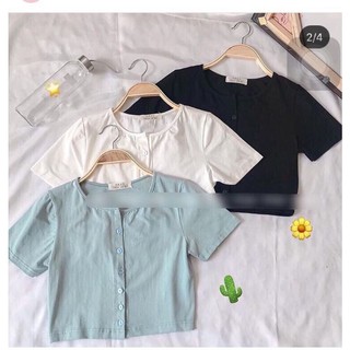 [Rẻ vô địch] Áo croptop ôm cài nút cổ tròn