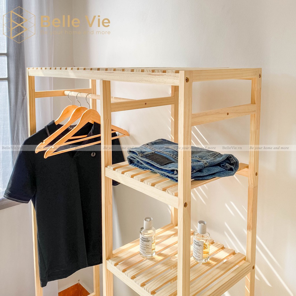 Tủ Treo Quần Áo Gỗ BELLEVIE Kệ Đựng Đồ Đa Năng Lắp Ráp Tiện Lợi Gỗ Thông Phong Cách Hàn Quốc