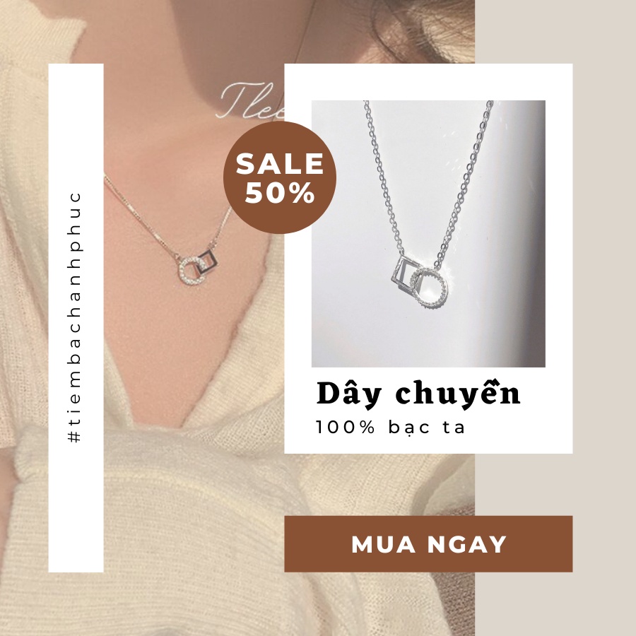 Dây chuyền nữ bạc ta mặt đôi vuông tròn siêu xinh (Ảnh thật cuối) vòng cổ bạc ta nữ - Mã TSJD19
