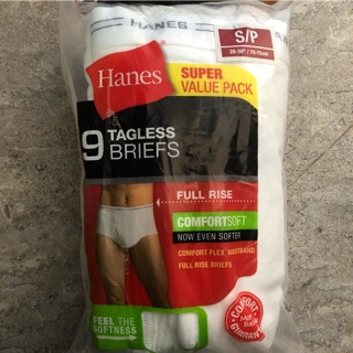Bộ 9 quần lót nam cotton trắng Hanes briefs size S/M