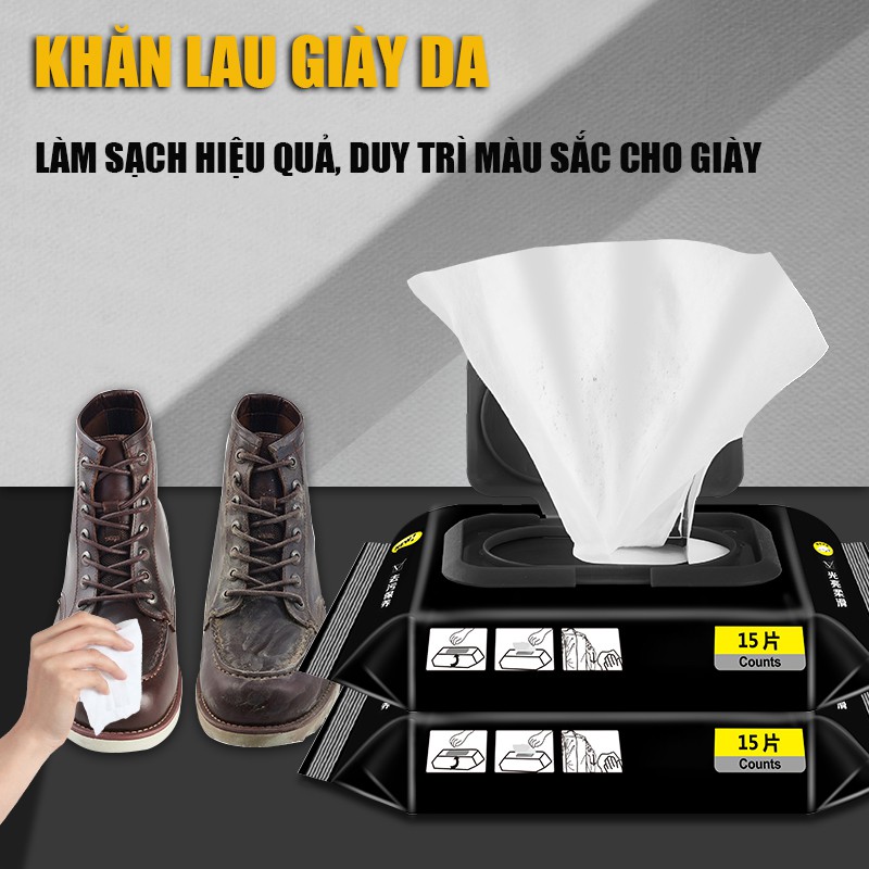 Khăn lau làm bóng giày da INSTANT SHINE WIPES đa năng 15 khăn - Doker Store