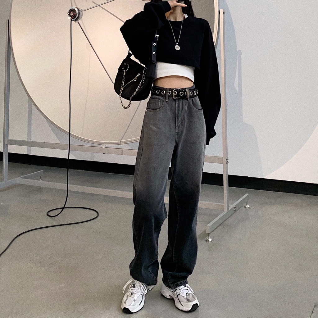 Quần Jeans Lưng Cao Dáng Rộng Thời Trang Cá Tính Dành Cho Nữ