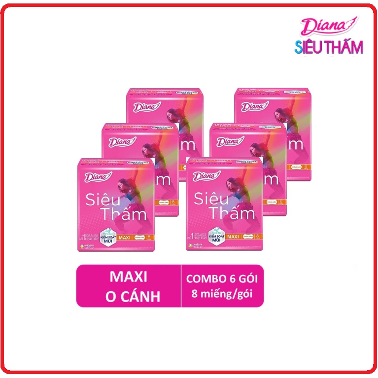 Combo Lốc 6 Gói Băng Vệ Sinh DIANA Siêu Thấm Gói 8 Miếng 23Cm