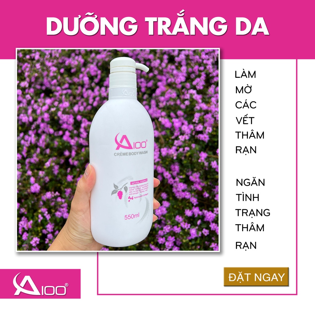 (Chính Hãng) Sữa tắm trắng da A100 Creme Body Wash 550ml - Chiết xuất dâu tằm làm trắng và mềm da, hương thơm quyến rũ