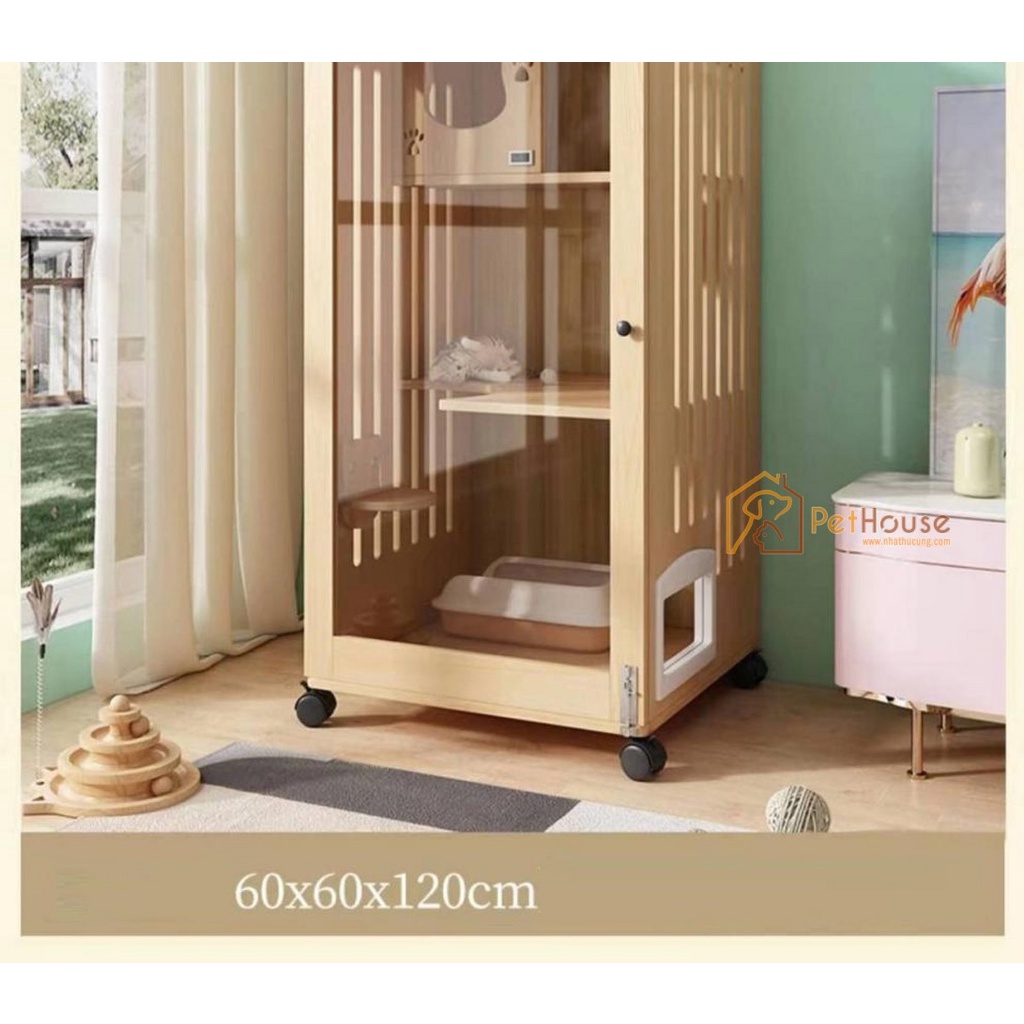 Nhà mèo 3 tầng loại lớn đa chức năng gỗ thông tự nhiên sx pethouse