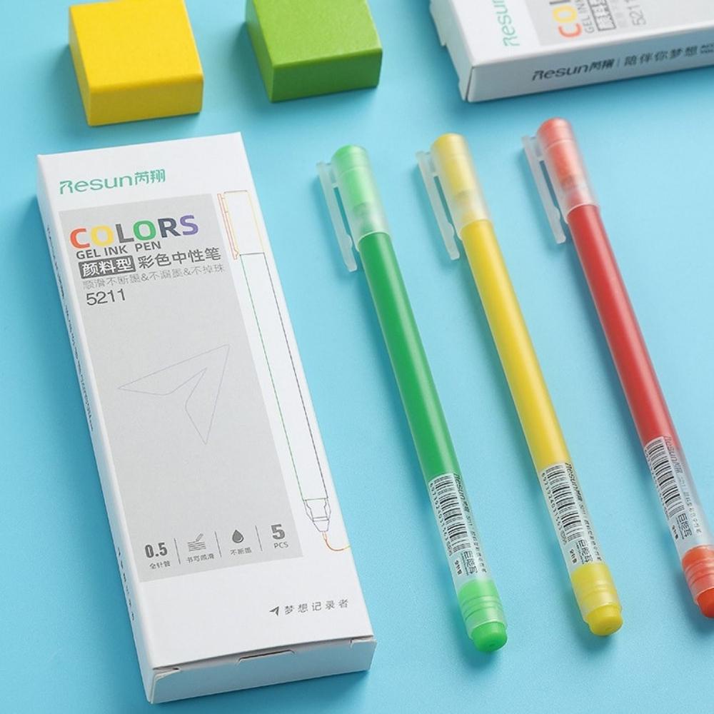 Bút bi nước mã 5211 Resun dupe Muji mực gel nhiều màu Pison ngòi viết 0.5mm 5 màu