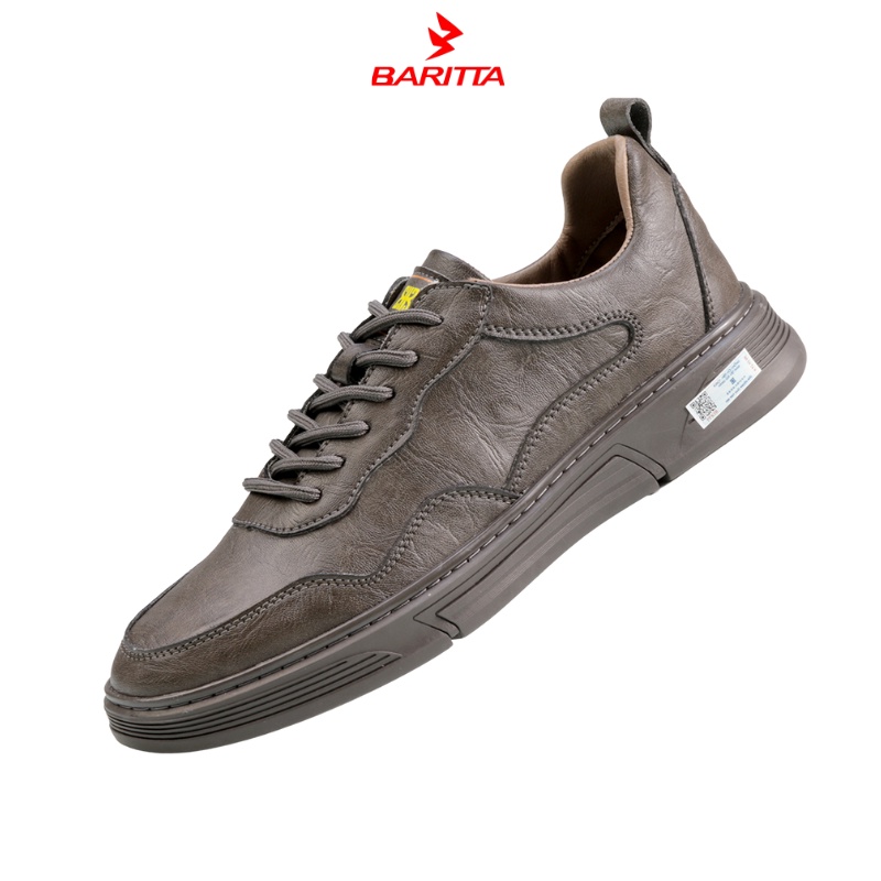 Giày sneaker nam BARITTA da nappa đế cao su đúc tăng chiều cao 4 cm, 2 màu ( nâu - xám ) .BH 1 năm - BKM004