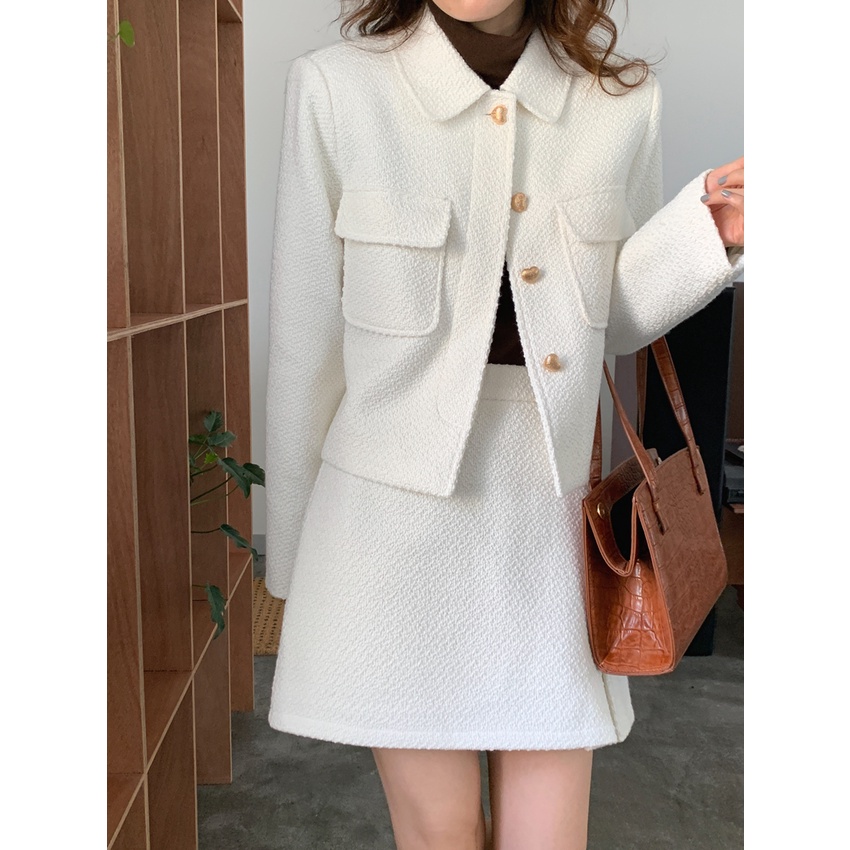 Set áo váy dạ tweed