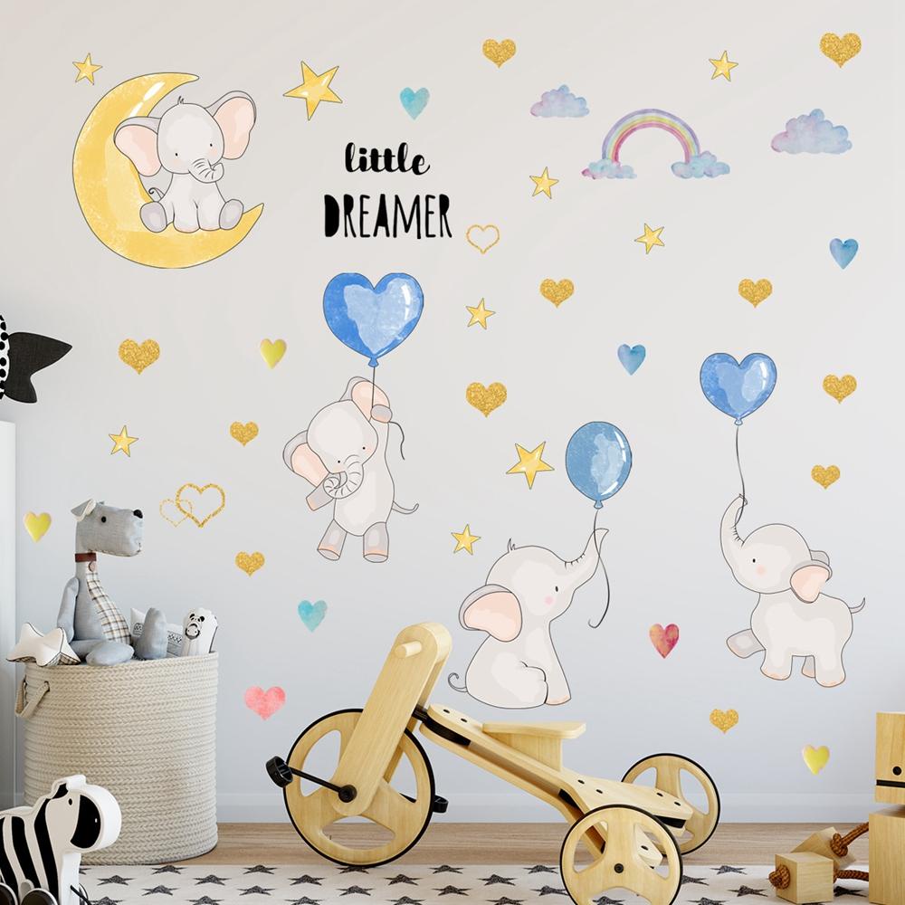 Sticker Dán Tường Họa Tiết Chú Voi Dễ Thương Bắt Mắt