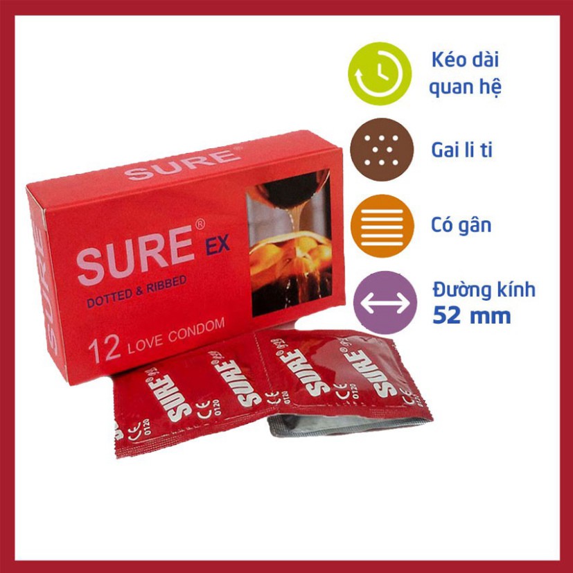 Hộp 12 cái Bao Cao Su SuRe Gân Gai Hương Bạc Hà The Mát