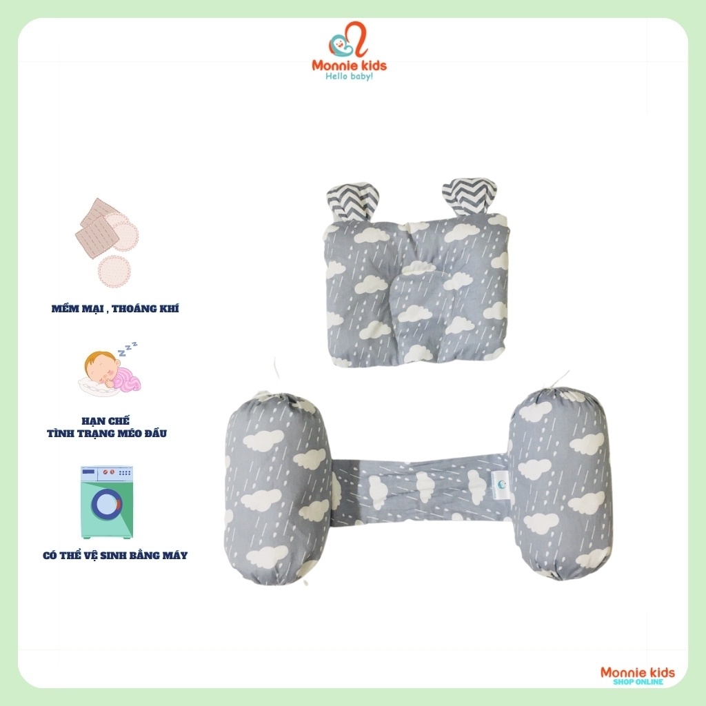 Chặn gối vỏ đỗ cotton MONMON, gối chặn vỏ đỗ an toàn thoáng mát mềm mại cho bé - Monnie Kids