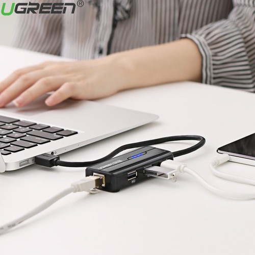 Bộ chia 3 cổng USB 2.0 tích hợp cổng mạng Ethernet cao cấp (Usb sang Lan) Ugreen 20264 - Hàng chính hãng