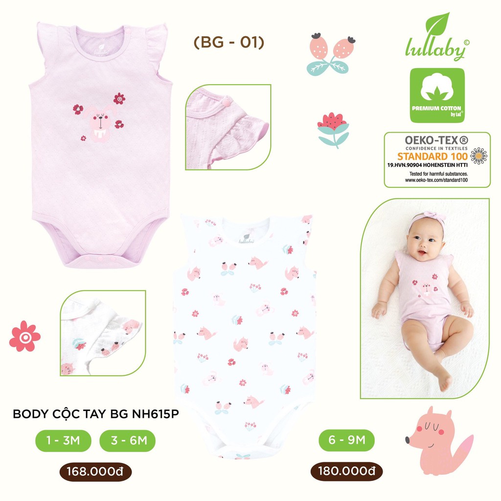 LULLASet Body cộc tay Lullaby NH623P - BST BAMBOO NEWBORN - BÚP TRE NON Body cộc tay BG - BT  NH615P - BST Pointelle