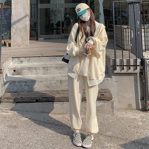 Set áo khoác tay dài và quần dài dáng rộng thời trang mùa thu dành cho nữ