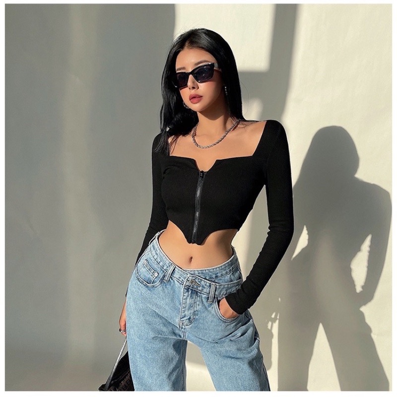 ÁO CROPTOP TÀ NHỌN PHỐI KHOÁ ĐỒNG THÁO ĐƯỢC CỰC XINH