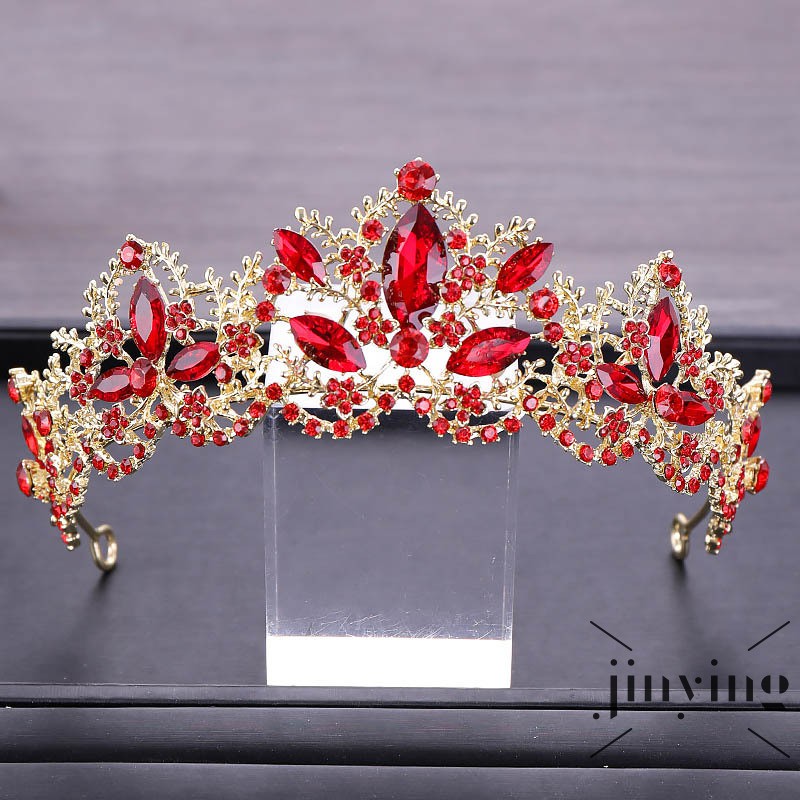 GETNOIVAS Vương miện cô dâu đính đá pha lê đỏ sang trọng