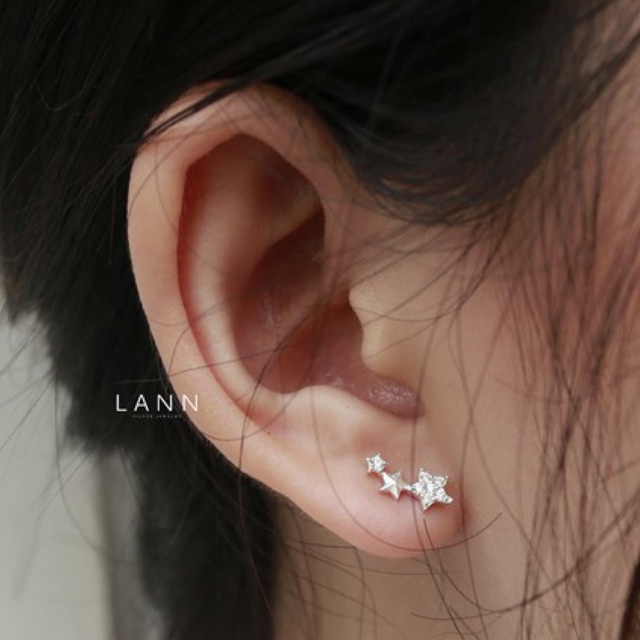 Khuyên dải 3 sao đá xen kẽ BẠC S925 LANN E274