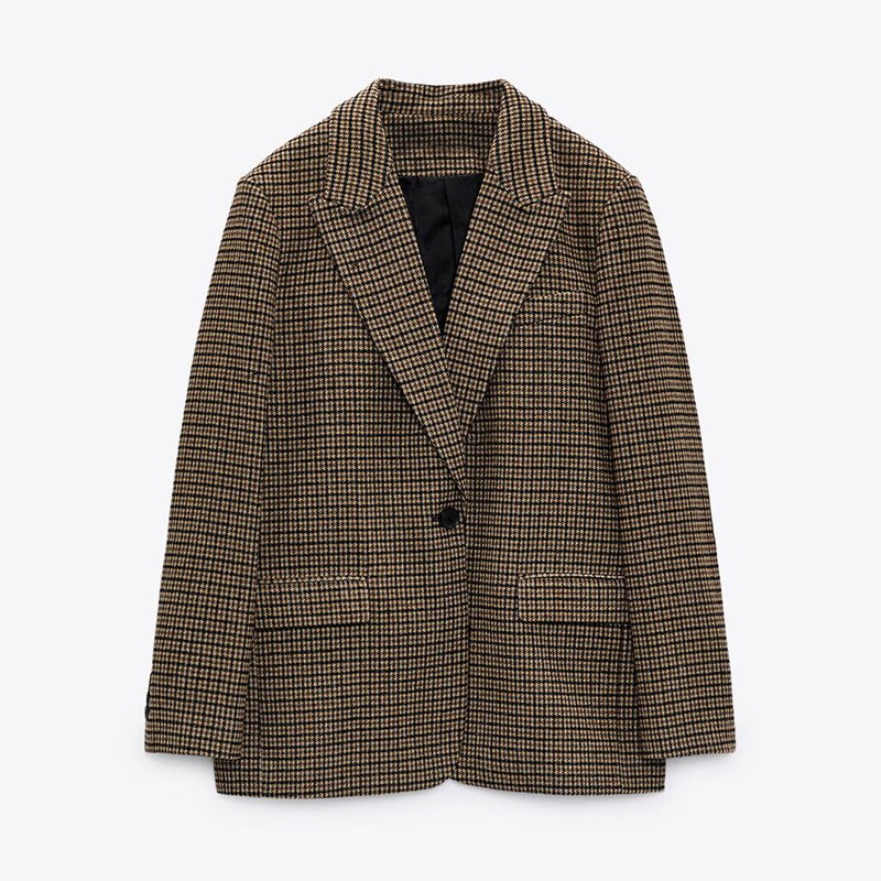 ÁO KHOÁC BLAZER NỮ KẺ CARO VẢI DẠ MÀU NÂU - 2761/268