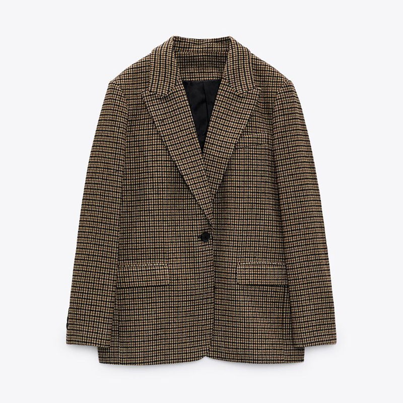 ÁO KHOÁC BLAZER NỮ KẺ CARO VẢI DẠ MÀU NÂU - 2761/268