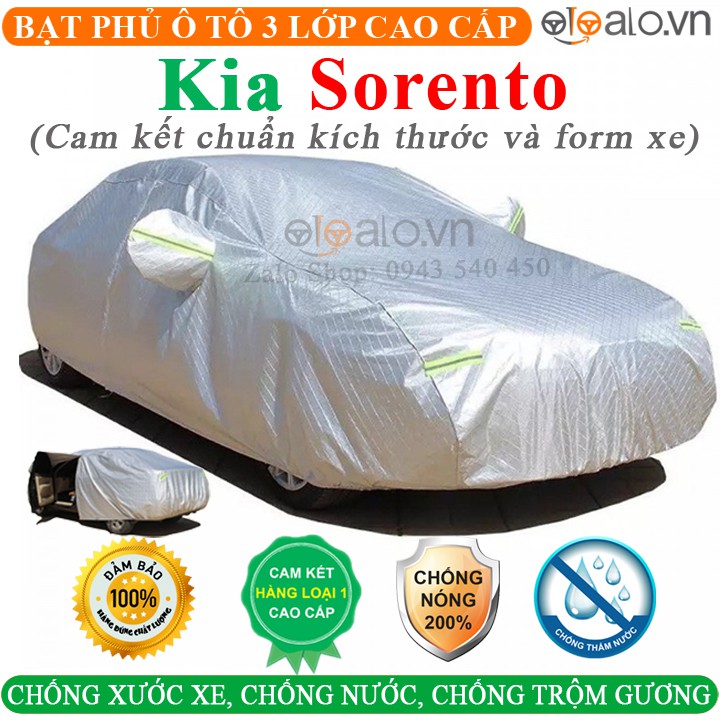 Bạt phủ xe ô tô Kia Sorento 3 Lớp Cao Cấp Chống Nắng Nóng Chống Nước Chống Cháy Chống Bụi - OTOALO