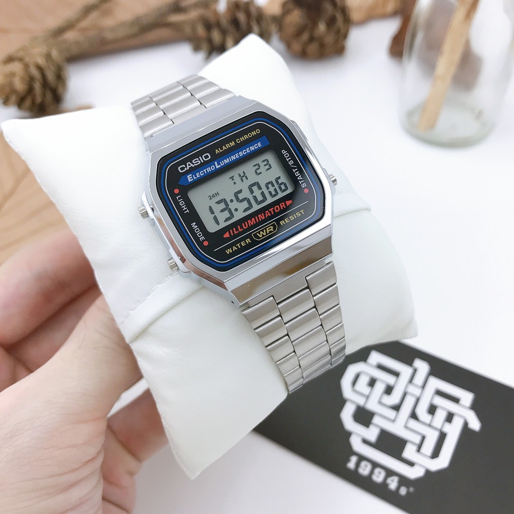 Đồng hồ nam/nữ Casio A168WA-1 / A168WG-9 dây thép không gỉ, chống nước 50m, size 36mm, hàng chính hãng