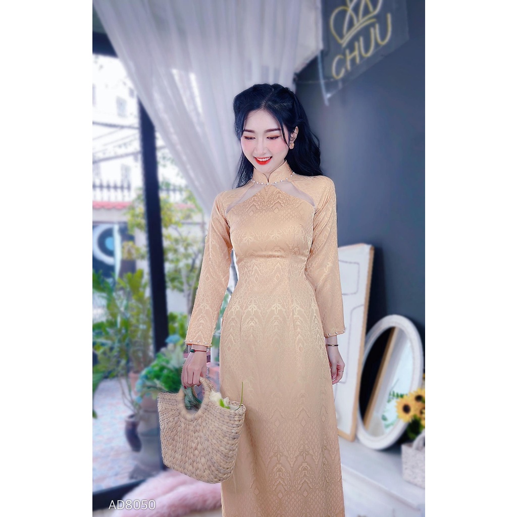 Áo dài cách tân nữ kiểu phối lưới pha lê không kèm quần CHUU AD8050