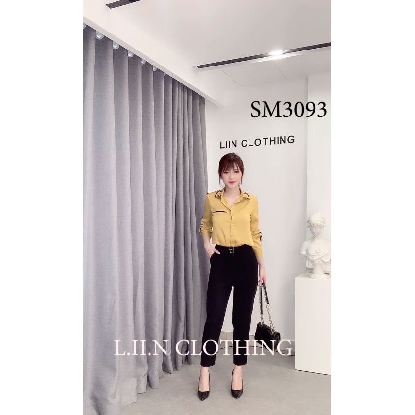 Áo Sơ Mi nữ cao cấp màu Vàng kết hợp viền đen thanh lịch Liin Clothing SM3093