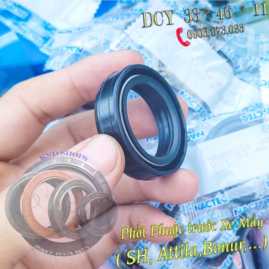 Phốt phuộc trước Nactec DCY 33*46*11 dùng cho SH VN, Attila, Bonur, RM80,... phụ tùng xe loại vòng đệm cao su 2 lò xo
