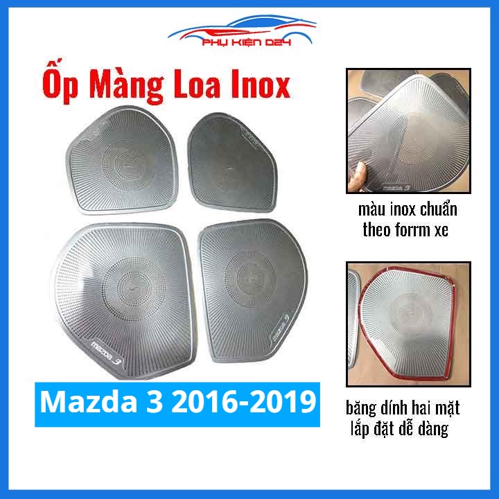 Bộ ốp màng loa màu trắng Inox cho xe Mazda 3 2016-2019 chống xước trang trí nội thất ô tô