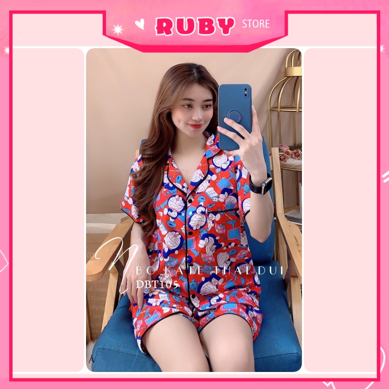 [Phom 60KG] Đồ bộ pijama Doremon nữ mặc nhà tay ngắn quần đùi chất kate thái mềm mịn đẹp ❤ Rubystorevn