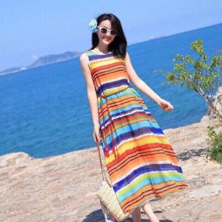 Đầm maxi cầu vồng 7 sắc