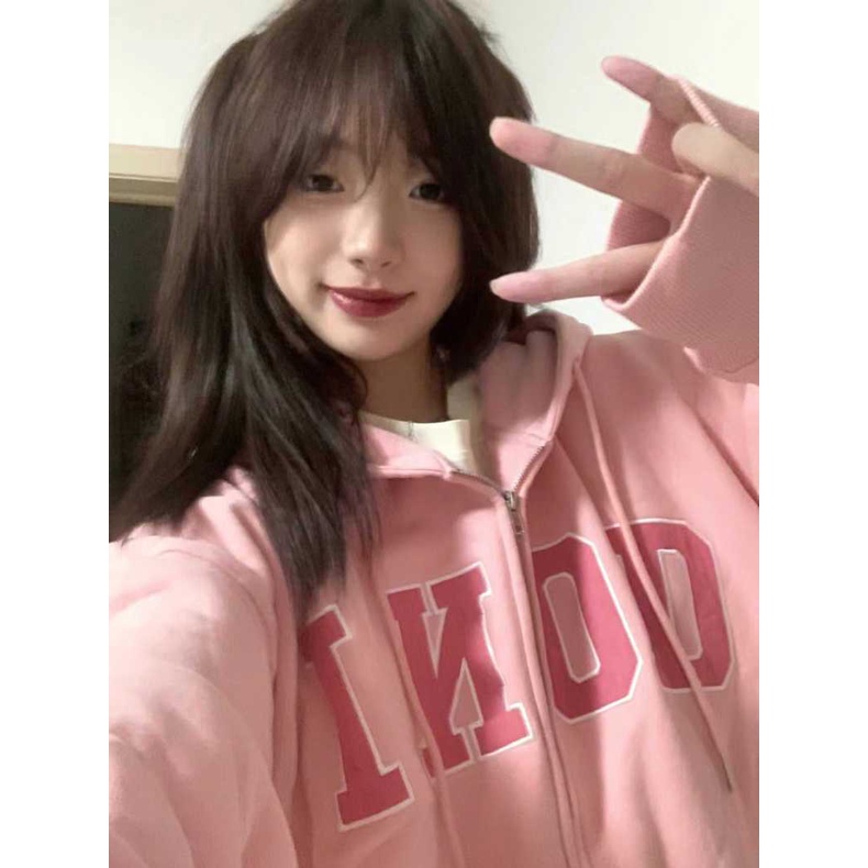 Áo Khoác Tay Dài Có Khóa Kéo In Chữ Phong Cách Mới Dành Cho Nữ