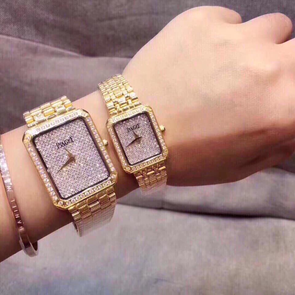 Đồng hồ Nam Piaget mặt full đá chữ nhật chạy pin máy Nhật size 35mm long lanh