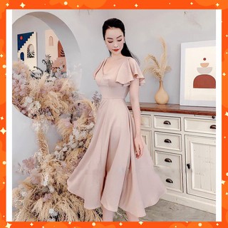 Đầm Xòe Sang Trọng 🎁FREESHIP - HÀNG CAO CẤP🎁 Màu Kem Dáng Cổ Điển, Chất Liệu Vải Đũi, FreeSize 40-58Kg