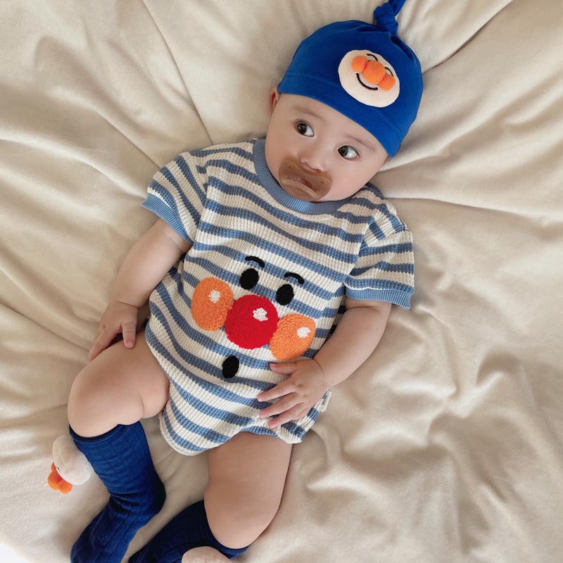 Bộ Áo Liền Quần Dệt Kim In Hoạt Hình Waffle Dễ Thương Cho Bé Sơ Sinh Từ 0-2 Tuổi