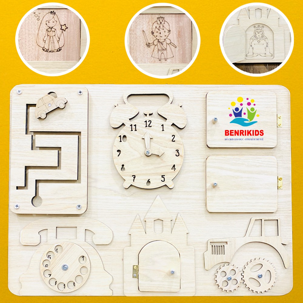 Đồ Chơi Gỗ,Bảng Bận Rộn Busyboard Dành Cho Trẻ Từ 1 Đến 3 Tuổi Phát Triển Kỹ Năng Toàn Diện Lâu Đài Thuần Mộc