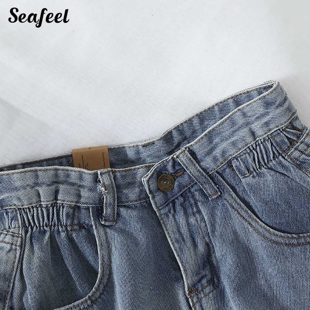 Quần Đùi Jeans Denim Lưng Cao Ống Rộng Hợp Thời Trang Cho Nữ