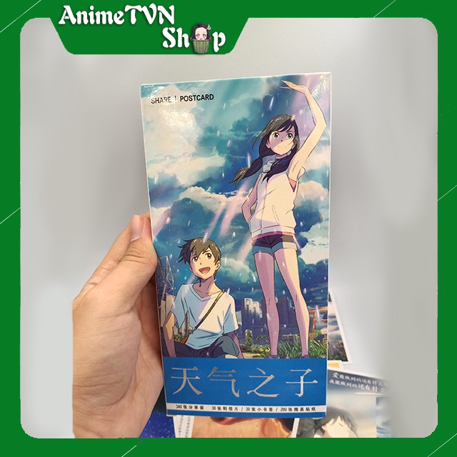 Hộp Postcard Bưu thiếp (Trọn bộ 340 Hình có Sticker) Anime Tenki no Ko (Đứa con của thời tiết)