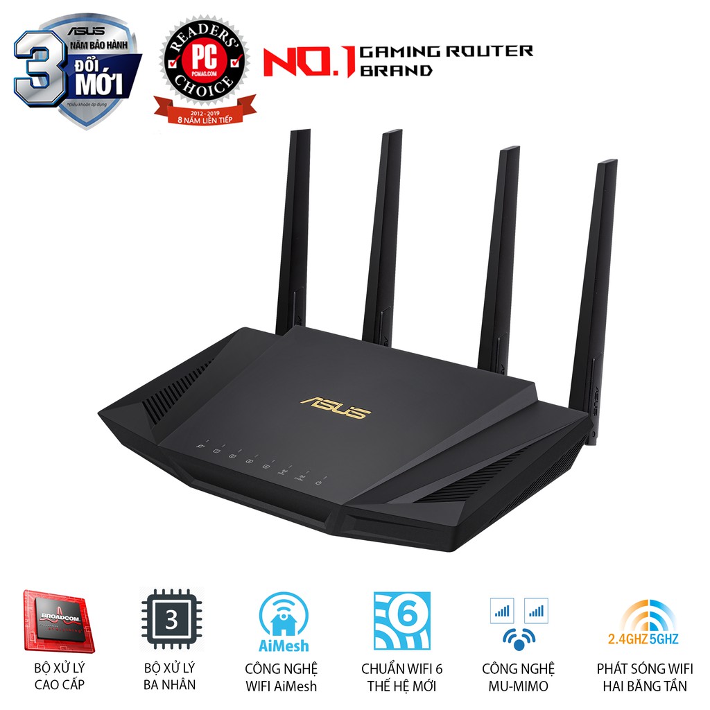 Router Wifi Asus RTAX3000 Chuẩn AX3000 Dual Band WiFi 6 Hàng Chính Hãng