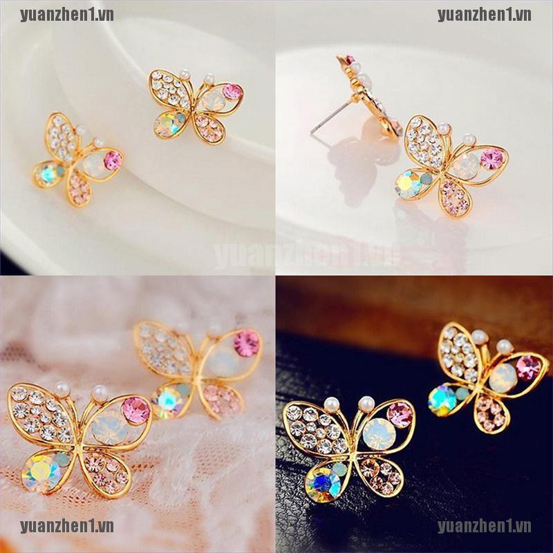 [YUANZHEN1] Bông Tai Hình Bướm Rỗng Đính Pha Lê Sang Trọng