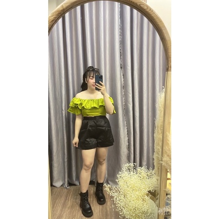 [Shop bigsize nữ 50kg đến 90kg] Set ÁO CROPTOP bẹt vai mix short -SBV66